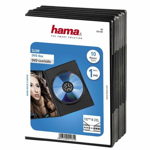 HAMA Коробка HAMA для 1 DVD пластик черный 10шт H-51181 адаптер питания автомобильный универсальный hama h 46512 черный