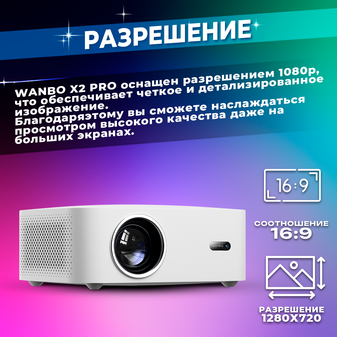 Проектор для фильмов кинопроектор домашний Wanbo X2 Pro ( Android 90 1280 х 720 Wi-Fi 6 )