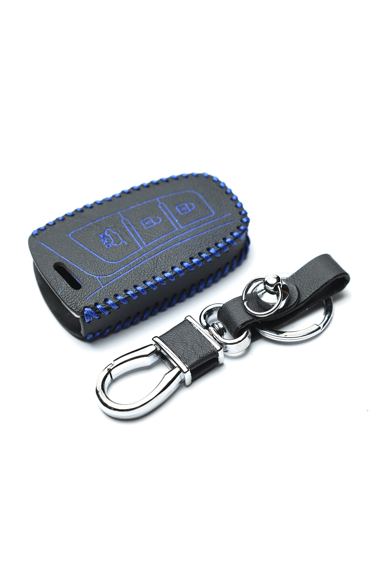 Чехол для автомобильного ключа Hyundai (Хендай) (Цвет нити синий)