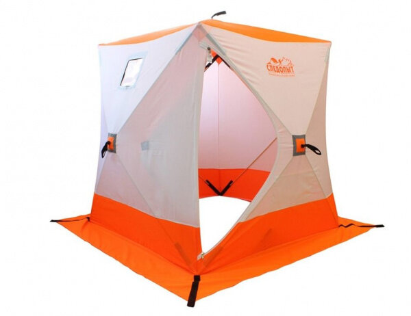фото Палатка зимняя куб Следопыт 1,8*1,8*2,0м, Oxford 210D PU 1000, 3-местн, бел/оранжевая