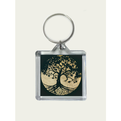 Брелок Сурож дерево на золотом фоне, глянцевая фактура, черный