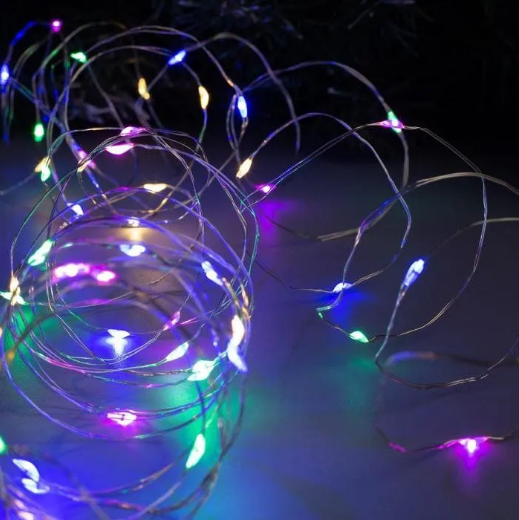 фото Гирлянда Нить Роса 0.8 м, 14 LED RGB (меняют цвет), шнур прозрачный, батарейка 1x2032