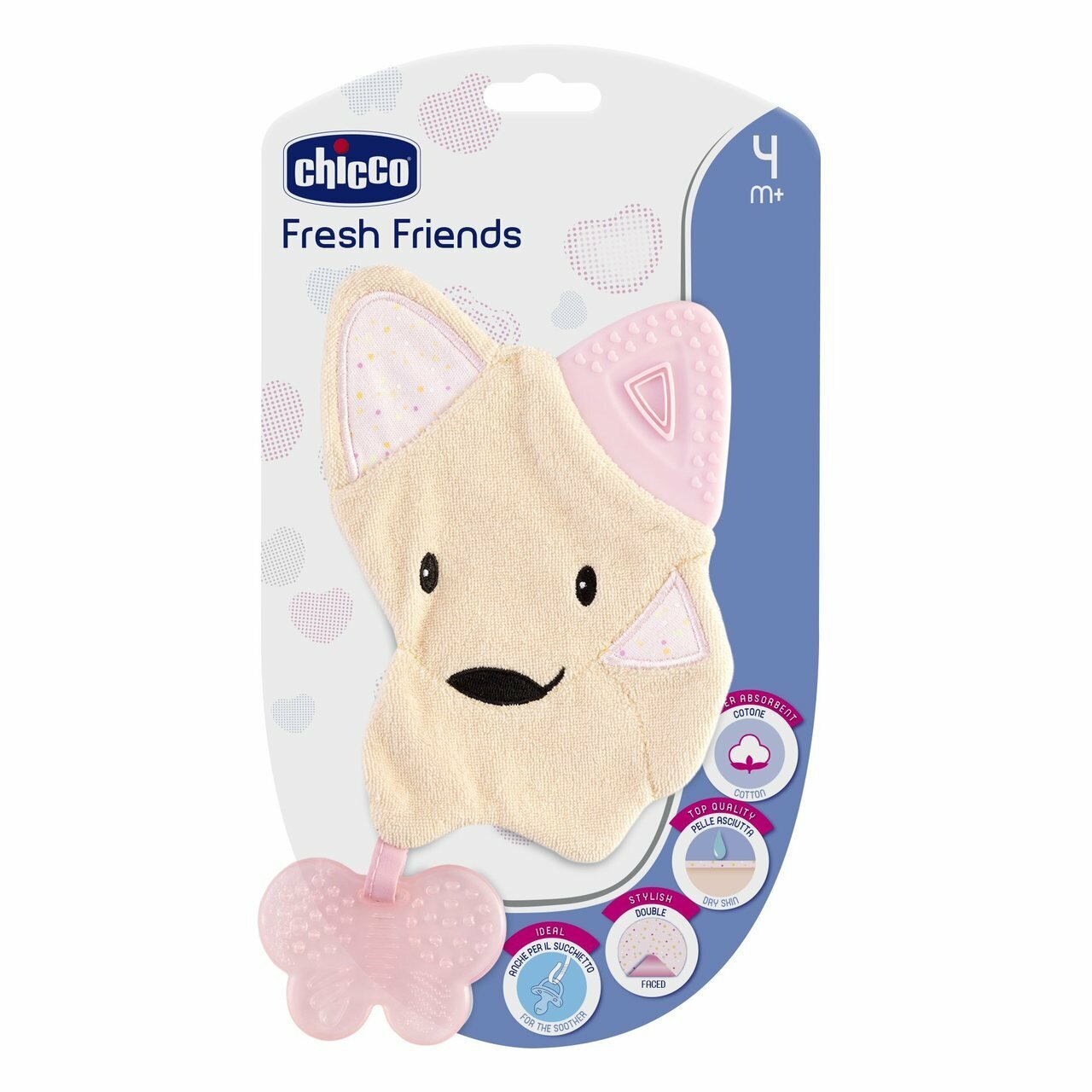 Игрушка-прорезыватель Chicco Fresh Friends 3-в-1, 4 мес+, розовый - фото №4