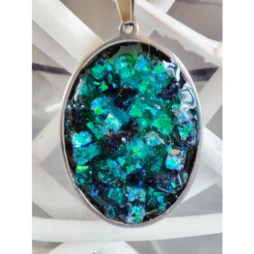 Колье GNN-Epoxy Новогодний подарок кулон с кристаллами, длина 70 см, зеленый, синий