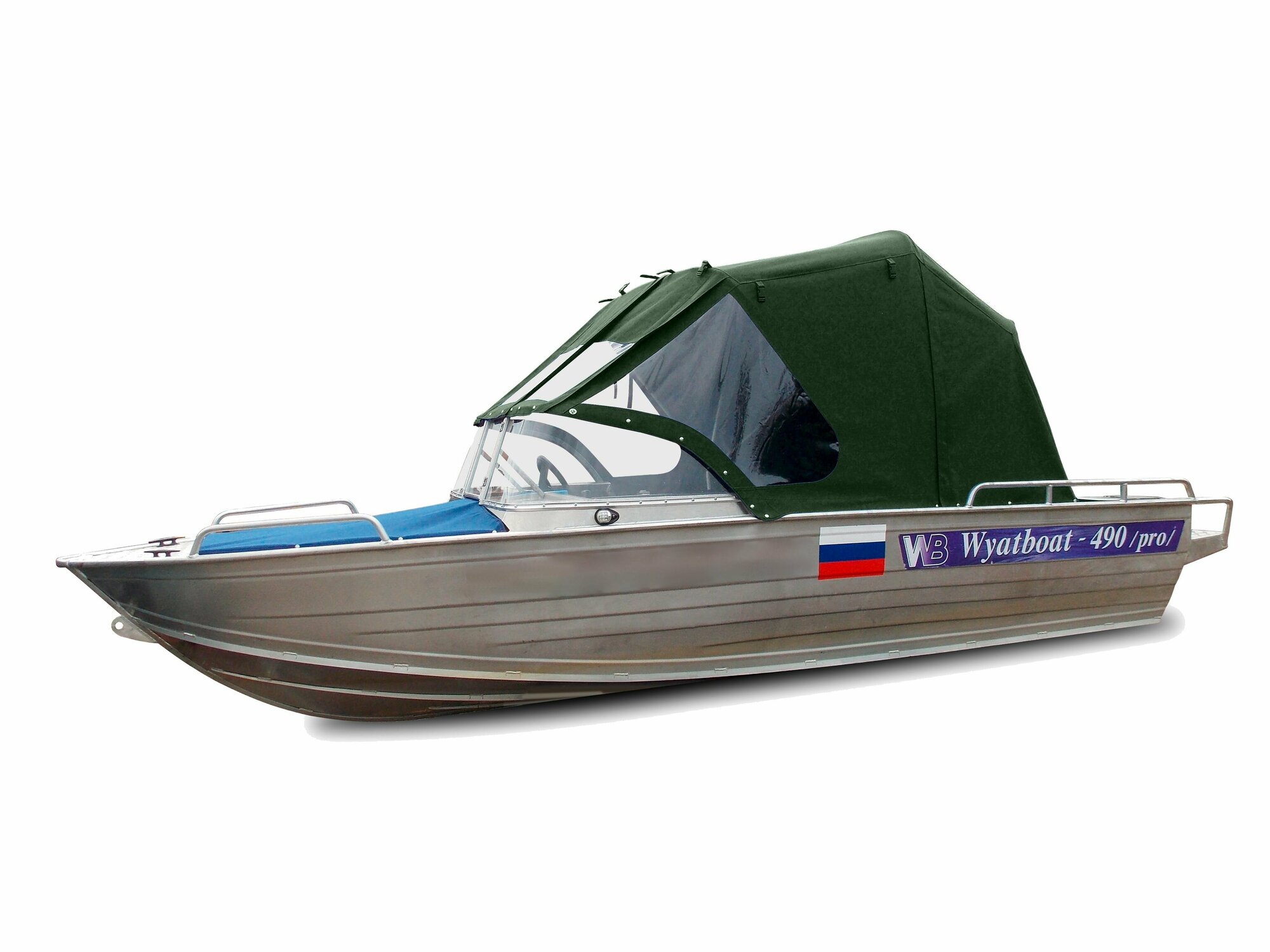 Wyatboat-490 Pro. Вятбот-490 Про. Тент ходовой с дугами с креплениями на штатное стекло