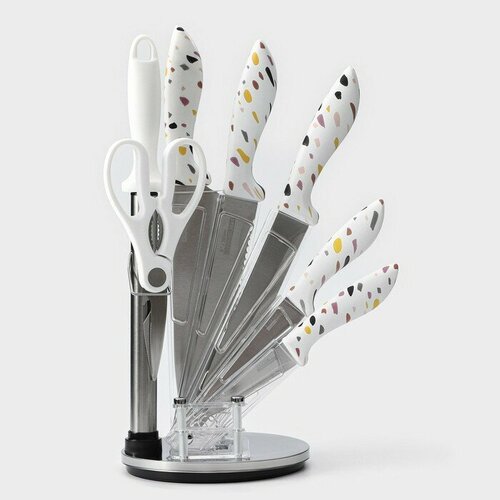 Доляна Набор кухонных на подставке Доляна Sparkle, 7 предметов: 5 ножей, мусат и ножницы
