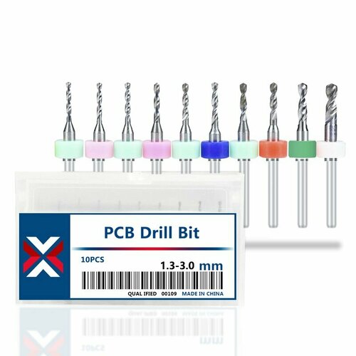 Набор сверл спиральных XCAN для печатных плат 1,3-3,0 мм, 10 шт.