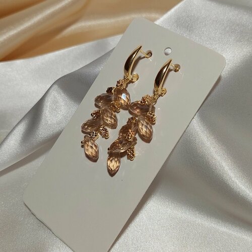 Серьги  Silver Champagne , позолота 18к, хрусталь, размер 50 мм, бежевый, золотой