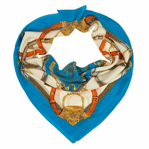 фото Платок rossini,90х90 см, голубой, оранжевый