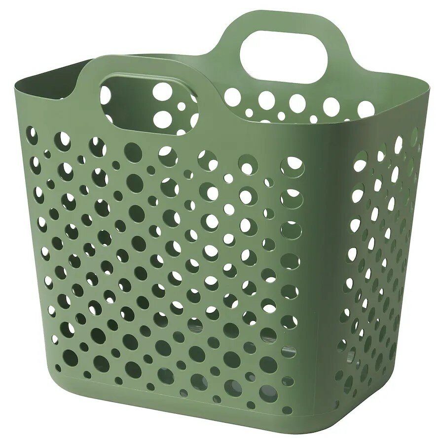 фото IKEA SLIBB гибкая корзина для белья, зеленая, 24 л