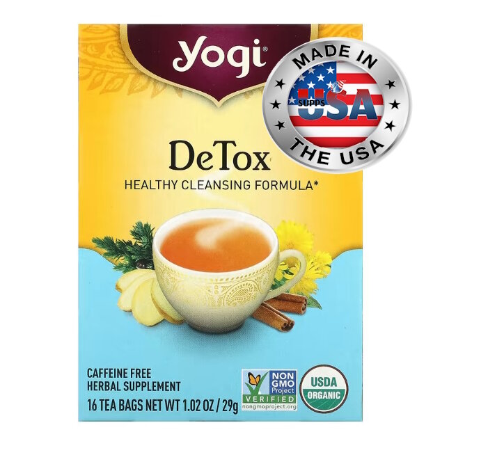 Yogi Tea, Detox, без кофеина, 16 чайных пакетиков, 29 г