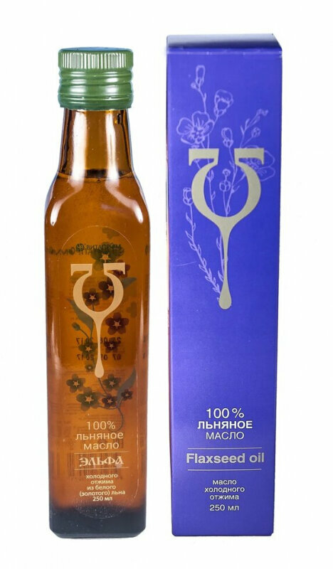 фото Масло льняное из белого льна, стекло в картонной коробке, 250 мл