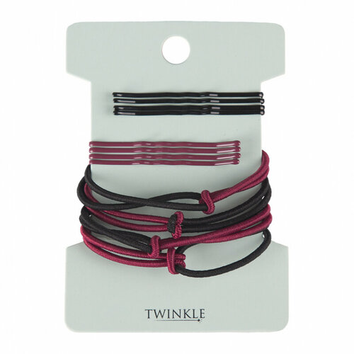 Набор заколок и резинок для волос TWINKLE Black Bordo