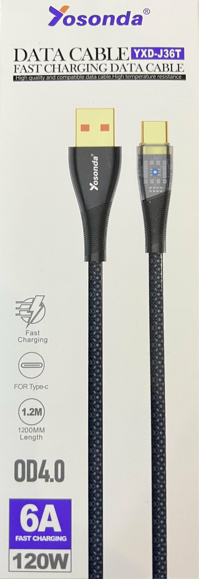 Yosonda / Зарядный кабель для телефона / Плетеный шнур / 1,2 м / Type-C / Тайпси / Зарядка для телефона / Быстрая зарядка / Для Iphone
