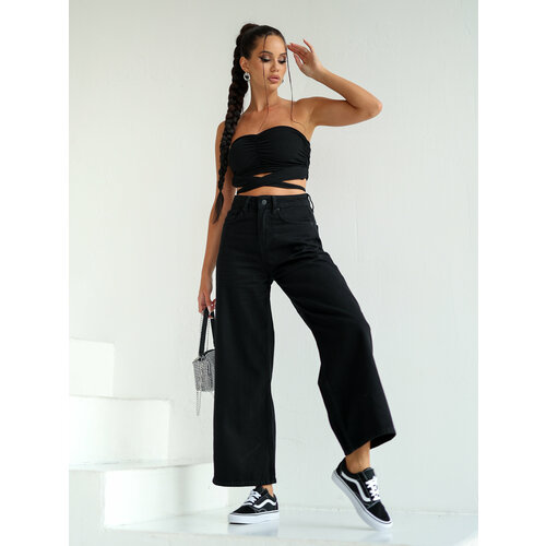 фото Джинсы кюлоты cracpot, размер 28, черный