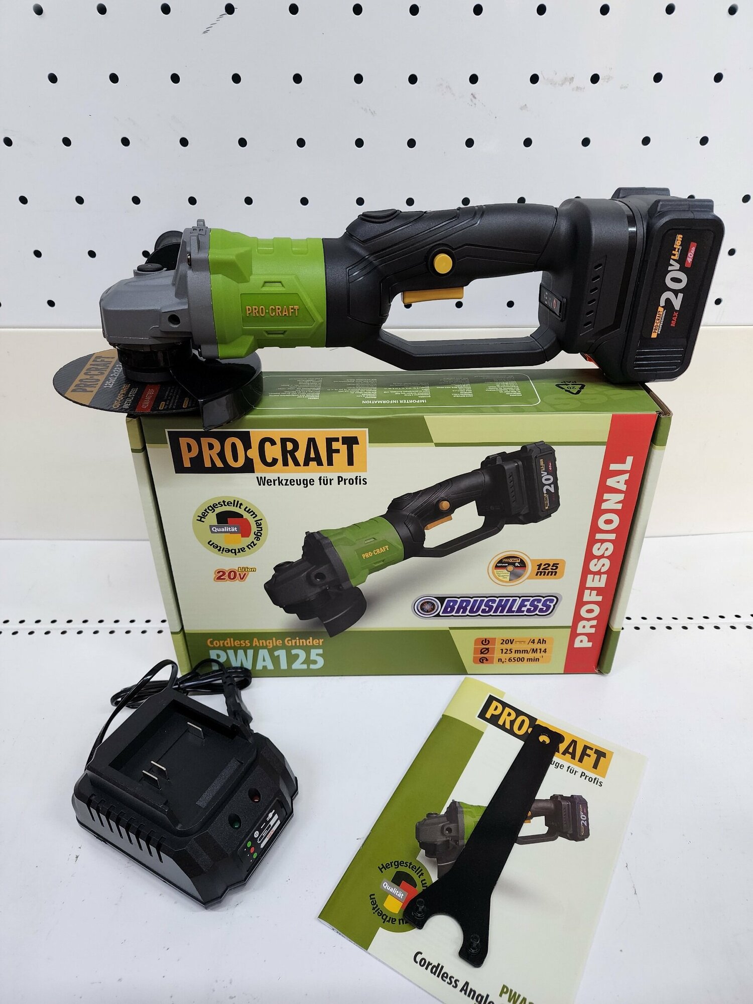 фото УШМ болгарка аккумуляторная бесщеточная Procraft PWA125, 20В, 125мм