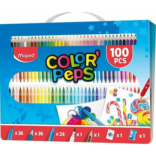 Набор д/рисования фломаст.100 предметов, Maped COLOR'PEPS KIT подарочная упаковка набор фломастеров цвета металлик для рисования 6 штук для детей от 6 лет 08870