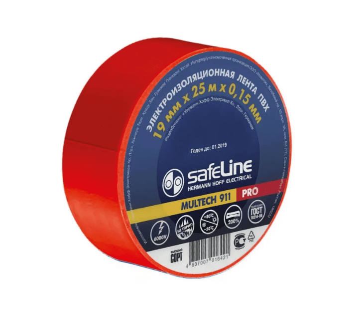 Изолента ПВХ красная 19мм 20м Safeline | код 9368 | SafeLine ( 1шт. ) — фото 2