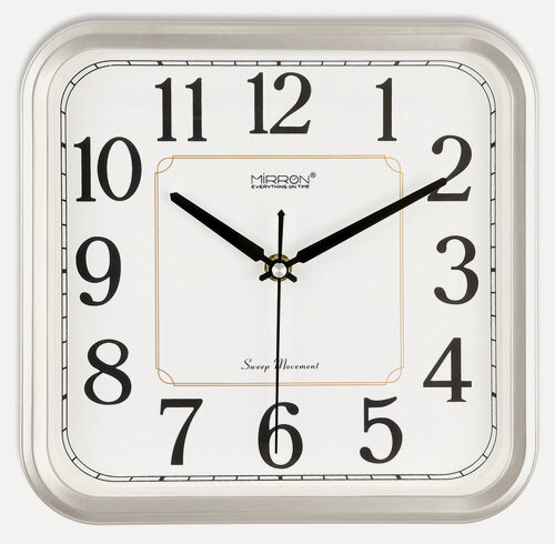 Изображение товара Настенные кварцевые часы MIRRON P2548A СБ/Большие квадратные часы/Белый (светлый) циферблат/Серебристый цвет корпуса/Часы в подарок/Бесшумные кварцевые часы