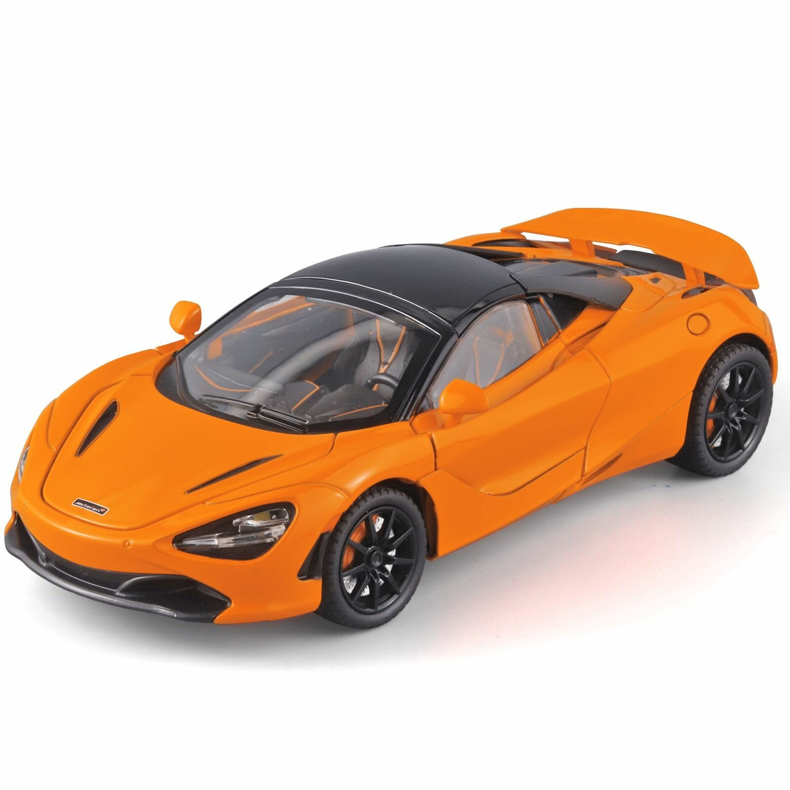 Машинка металлическая спорткар McLaren 720S Orange 1:24, Коллекционная модель для взрослых, Игрушечный автомобиль с звуковыми и световыми эффектами