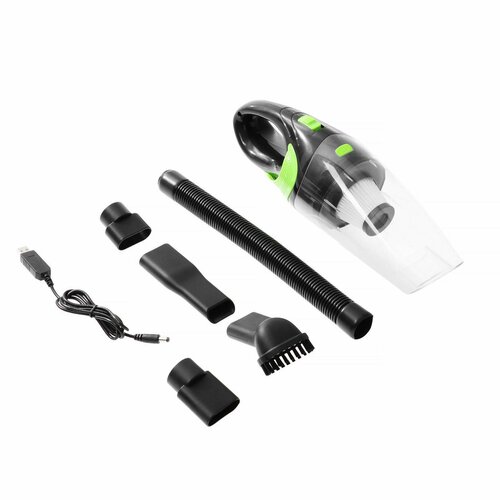 Пылесос автомобильный беспроводной 3 насадки 130 Вт 12 В черно-зеленый 355200₽