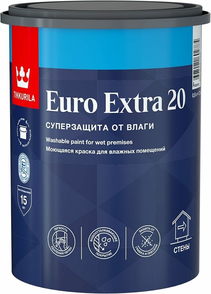 Краска интерьерная Tikkurila Euro Extra 20 полуматовая белая 0,9 л