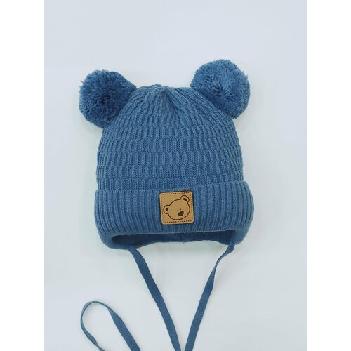 фото Шапка мой ангелок мишка квадратик, размер 0-3 месяца (35-40), синий