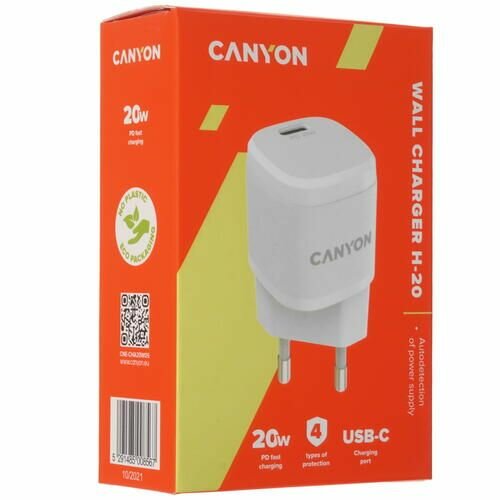 Зарядное устройство сетевое Canyon CNE-CHA20W05 PD 20Вт, USB-C, белый - фото №14
