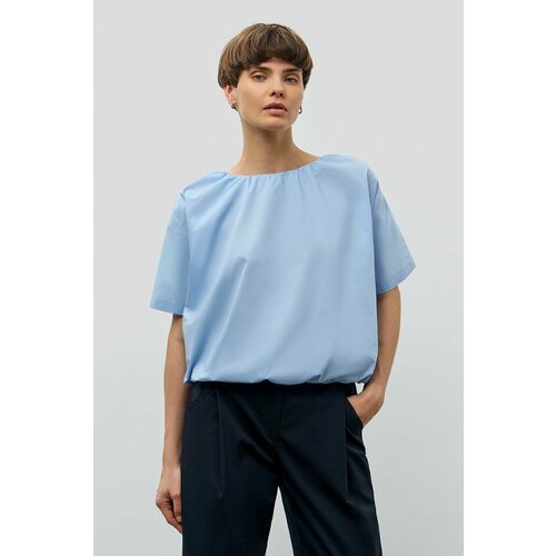 фото Блуза baon, повседневный стиль, свободный силуэт, короткий рукав, без карманов, однотонная, размер 52, голубой