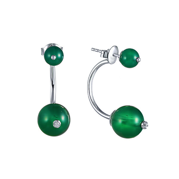 Серьги ELEMENT47, серебро, 925 проба, агат, фианит