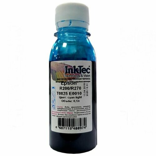 Чернила InkTec E0010 для Epson R200/R270 T0825 , CL, 0,1 л, print head for epson 1390 1400 1410 1430 r360 r380 r390 r265 r260 r270 r380 r390 rx580 rx590 f173050 f173030 f173060 printhead