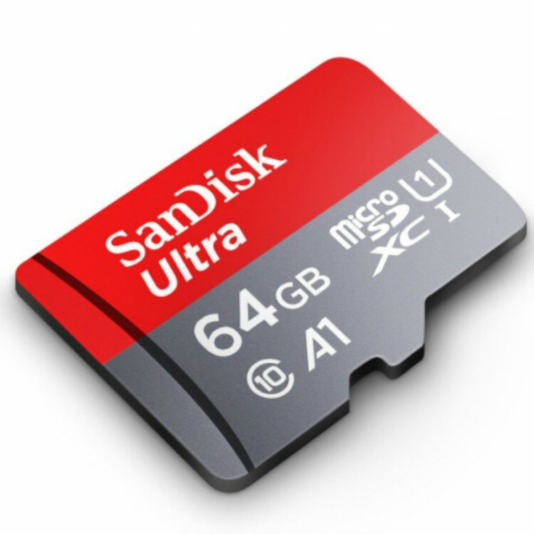 Карта памяти SanDisk microSDXC 64 ГБ Class 10, V10, A1, UHS-I, R 120 МБ/с, 1 шт, красный/серый