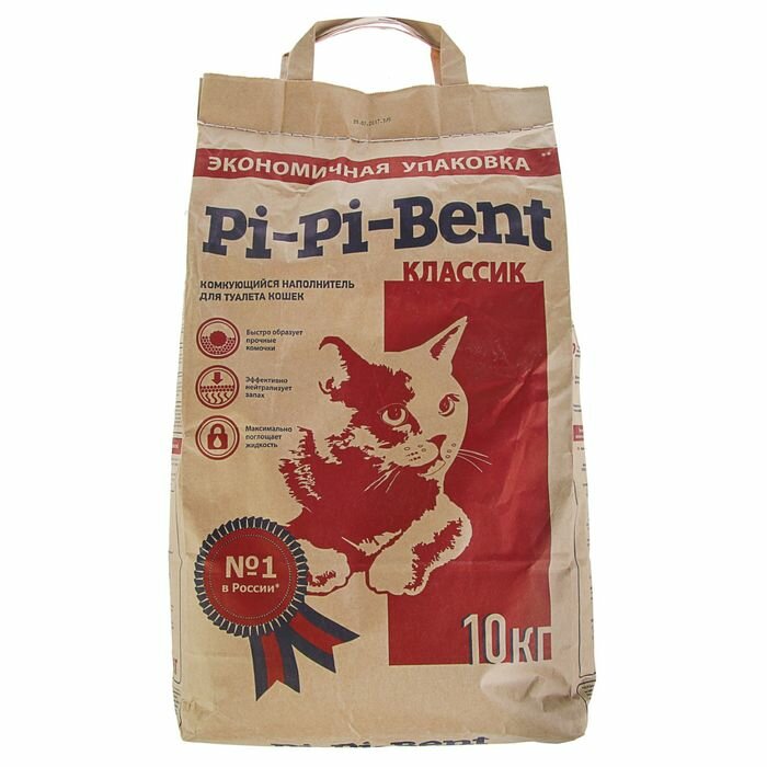 Наполнитель минеральный Pi-Pi-Bent комкующийся Classic, крафт-пакет, 10 кг