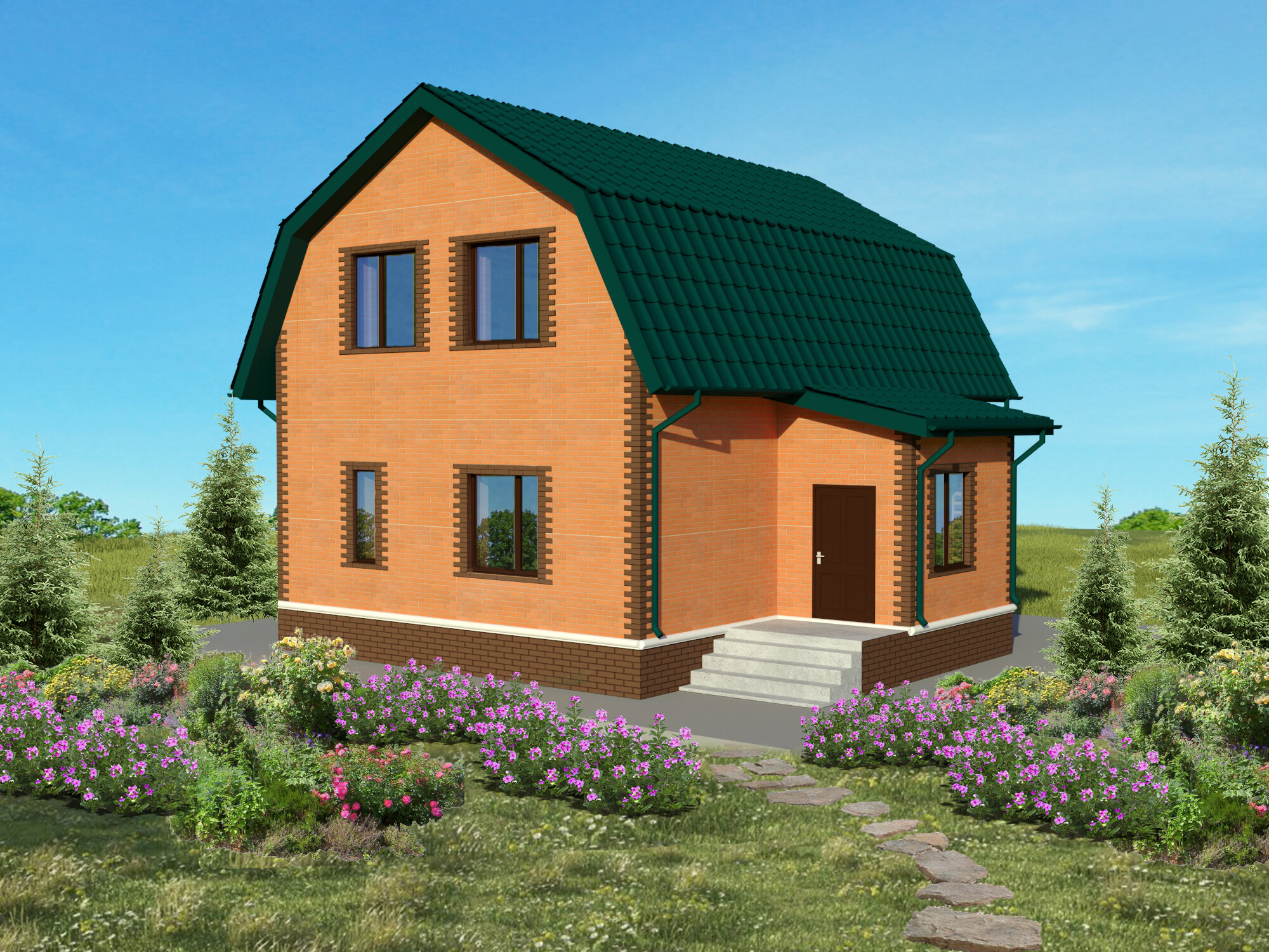 Проект жилого дома STROY-RZN 15-0008 (132,0 м2, 11,04*10,38 м, керамический блок 440 мм, облицовочный кирпич)