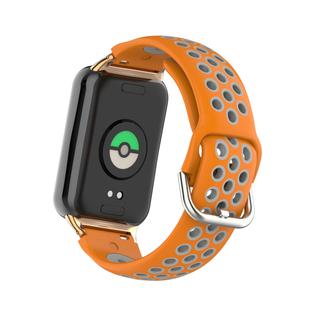Двухцветный силиконовый ремешок для Xiaomi Mi Band 8 Prо, серо-оранжевый — фото 4