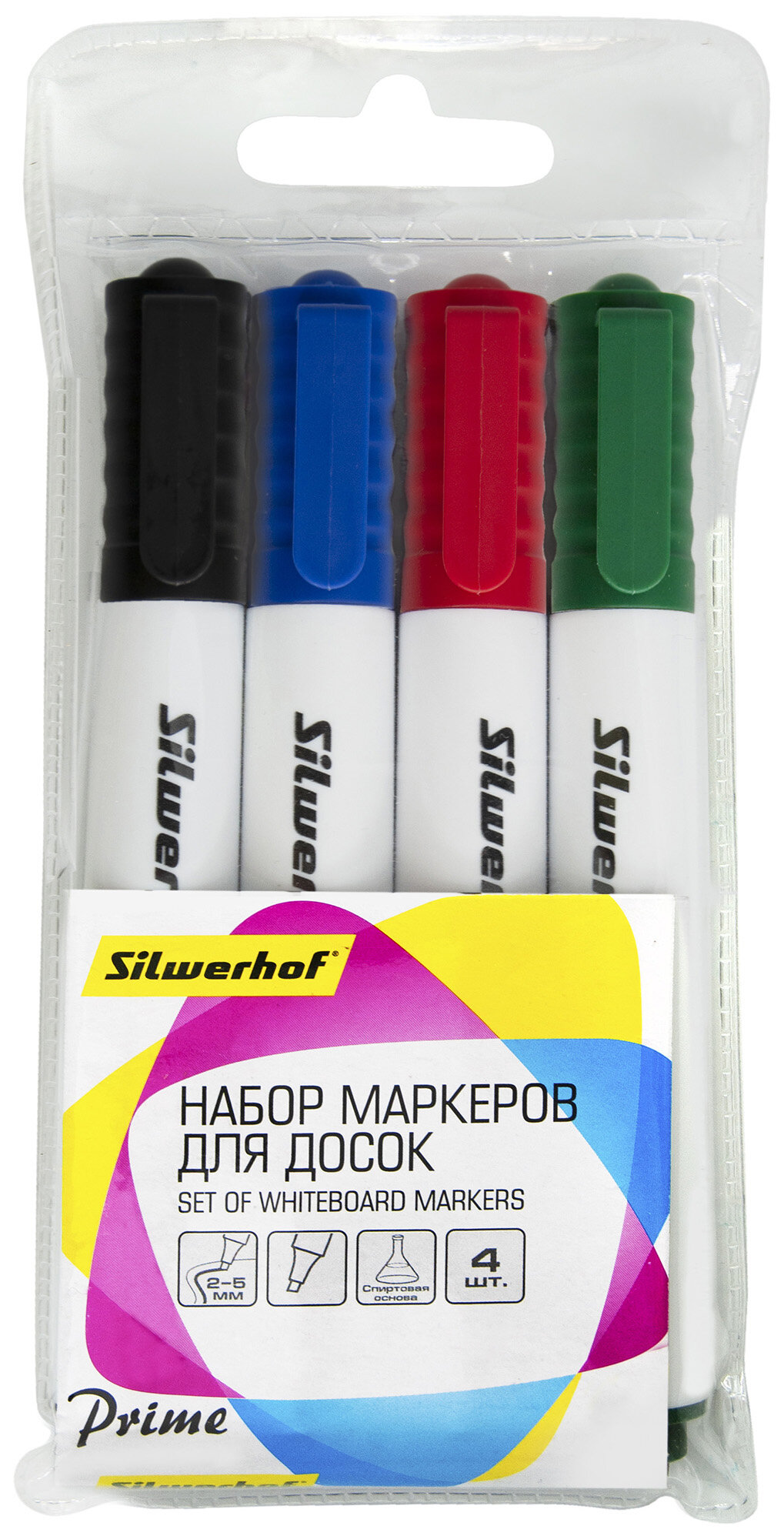 Упаковка маркеров для досок Silwerhof Prime+, 4 цвет., скошенный пишущий наконечник 12 шт./кор. - фото №3
