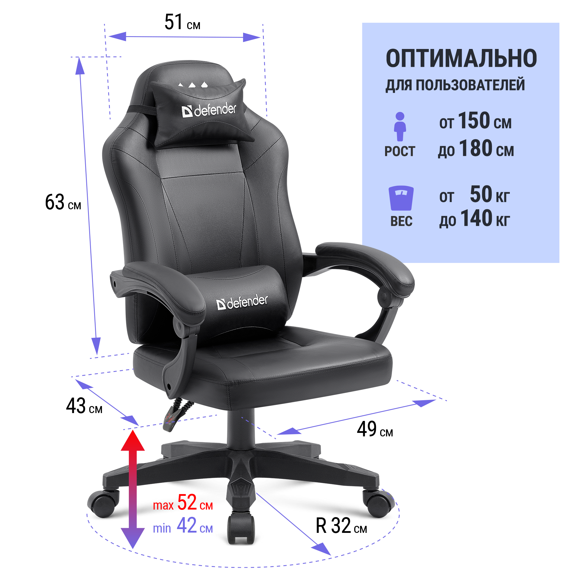 Игровое компьютерное кресло Master с газлифтом Defender класса 4