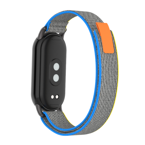 Ремешок с нейлоновой петлей для Xiaomi Mi Smart Band 8, Xiaomi Mi Band 8 (Серый с желтой и голубой окантовкой)