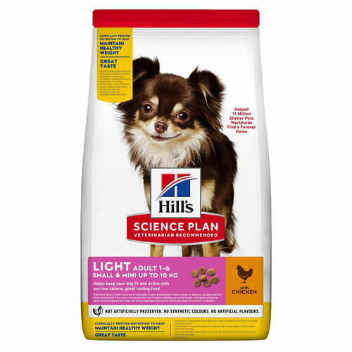 Сухой корм Hill's Science Plan Light корм для взрослых собак мелких пород, с курицей 1,5кг