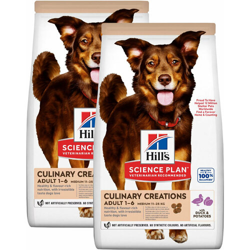 Сухой корм HILL’S SCIENCE PLAN CULINARY CREATIONS ADULT MEDIUM DUCK&POTATOES для взрослых собак средних пород утка, картофель (12 кг + 12 кг)