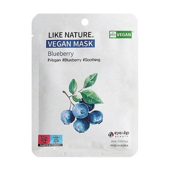 Маска на тканевой основе с экстрактом черники Like Nature Vegan Mask Pack # Blueberry , 25мл, EYENLIP, 8809555253099