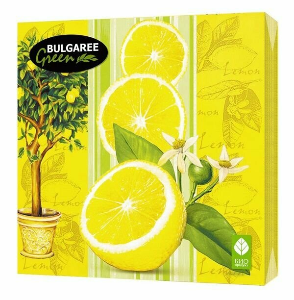Салфетка Bulgaree Green 3 слоя Lemon, 33х33 - фото №2