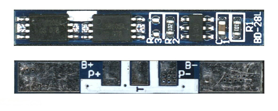 Контроллер заряда-разряда (PCM) для Li-Pol, Li-Ion батареи 3,7В 28x4mm 3pin