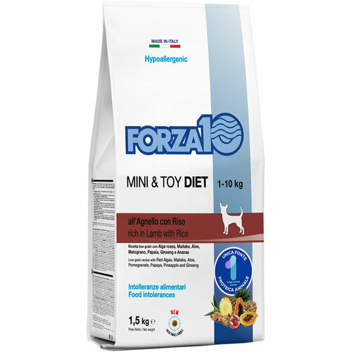 Корм сухой FORZA10 DOG MINI DIET монобелковый для взрослых собак маленьких пород при аллергии с ягненком и рисом (1,5 кг)