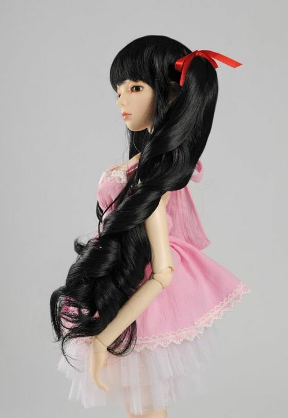 Dollmore 8-9 Moon G Wig Black (Парик черный с челкой и хвостиками размер 20-23 см для кукол Доллмор / Пуллип)