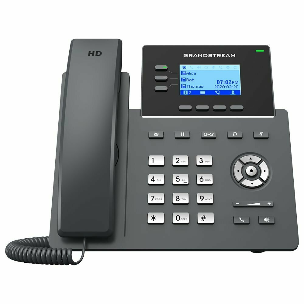 IP-телефон Grandstream GRP2603P, 3 SIP аккаунта, монохромный дисплей 132 x 64 с подсветкой, конференция на 5 абонентов, поддержка EHS.