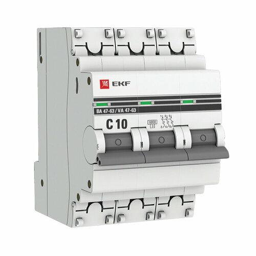 Автоматический выключатель EKF PROxima ВА47-63 3P C10 А 6 кА