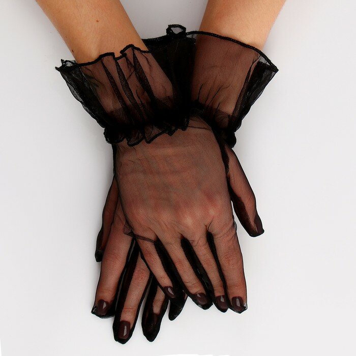 Карнавальный аксессуар - перчатки прозрачные с юбочкой цвет черный 