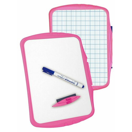 Набор KEYROAD: белая маркерная доска 29X20.5X0.4см для письма и рисования, маркер, губка, розовый