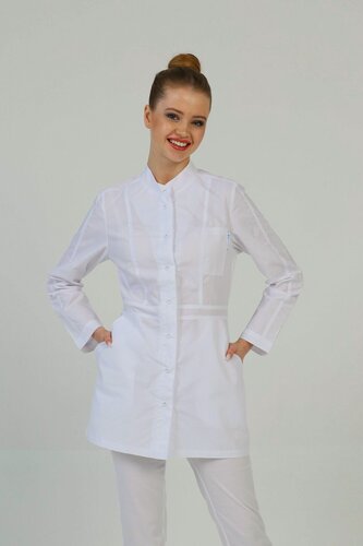 Изображение товара Халат медицинский вилан женский, укороченный на кнопках, белый